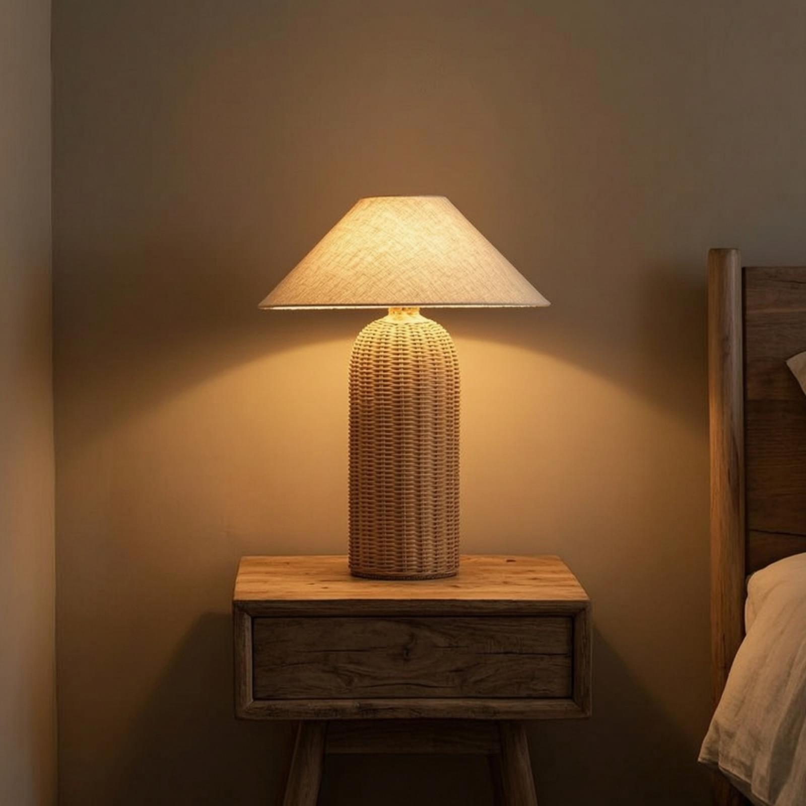 Room Decor Lighting Lamp - Bedside Lamp Rattan Base Fabric Shade