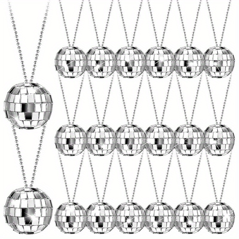 Disco Ball Mirror - 5-10Pcs Mirror Disco Ball Necklaces Silver