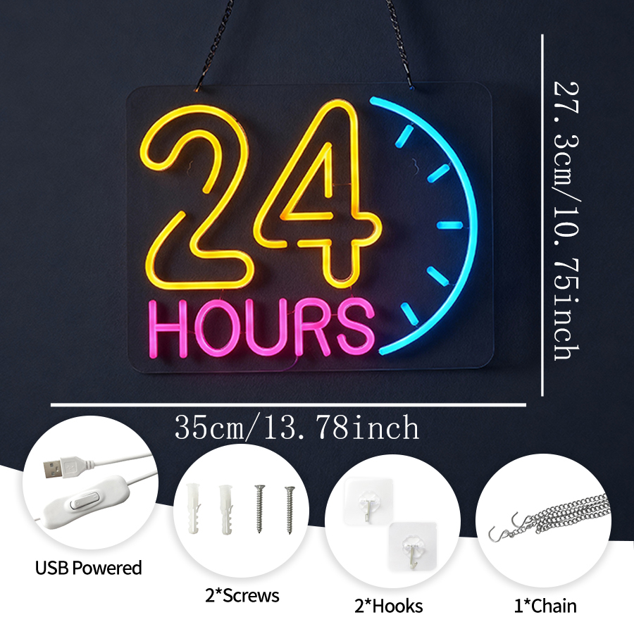 24 Hours Neon Sign Light Up Le - Decor Lighting Opening Hours ulasan dan harga