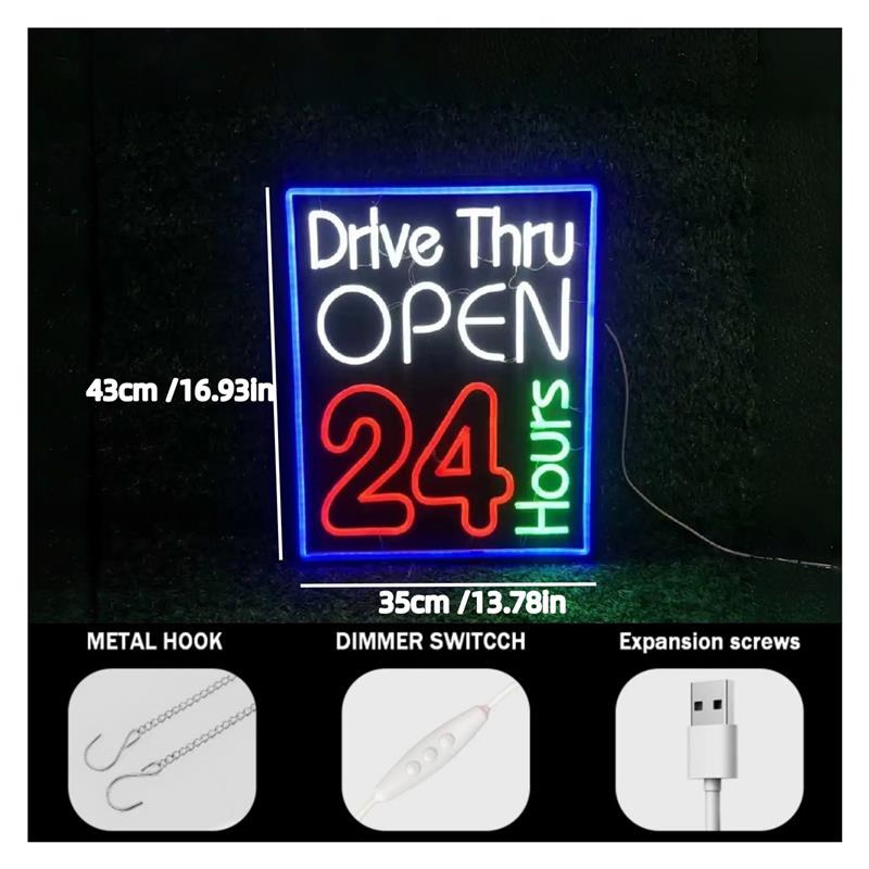 Drive Thru Open 24 Hours Neon  - Decor Lighting Opening Hours ulasan dan harga
